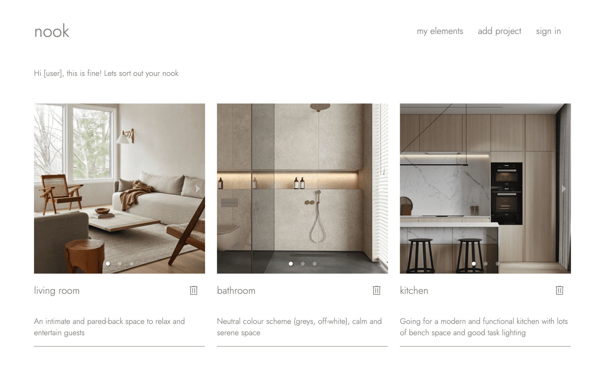 homepage of nook project